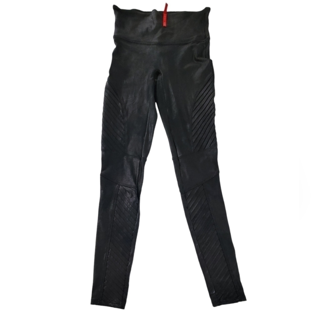 SPANX Faux Leather Moto Leggings Black High Rise Shaping Women's SP - Picture 10 of 13